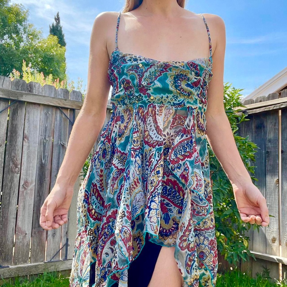 Y2k boho fairy grunge mesh overlay paisley floral top